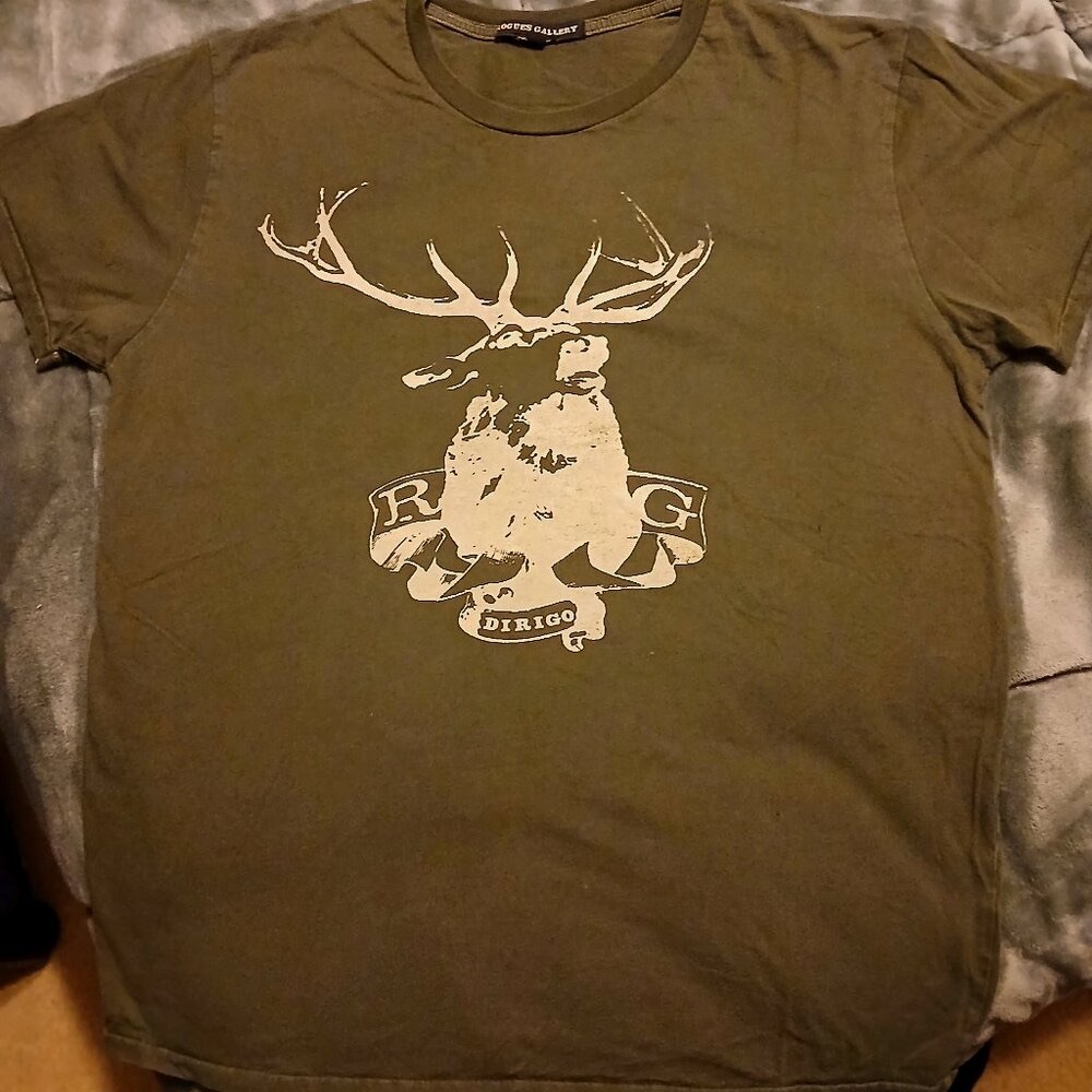 🔥🔥ON SALE Vintage Rouges Gallery T-shirt Army Green Cream Graphic Men M USA